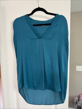 Vince Teal V-Neck High-Low Blouse